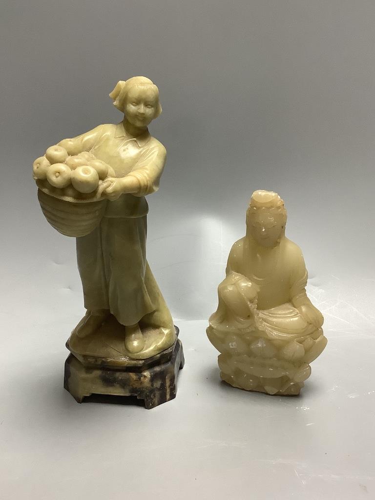 Four Chinese soapstone carvings, H 19.5cm (largest)